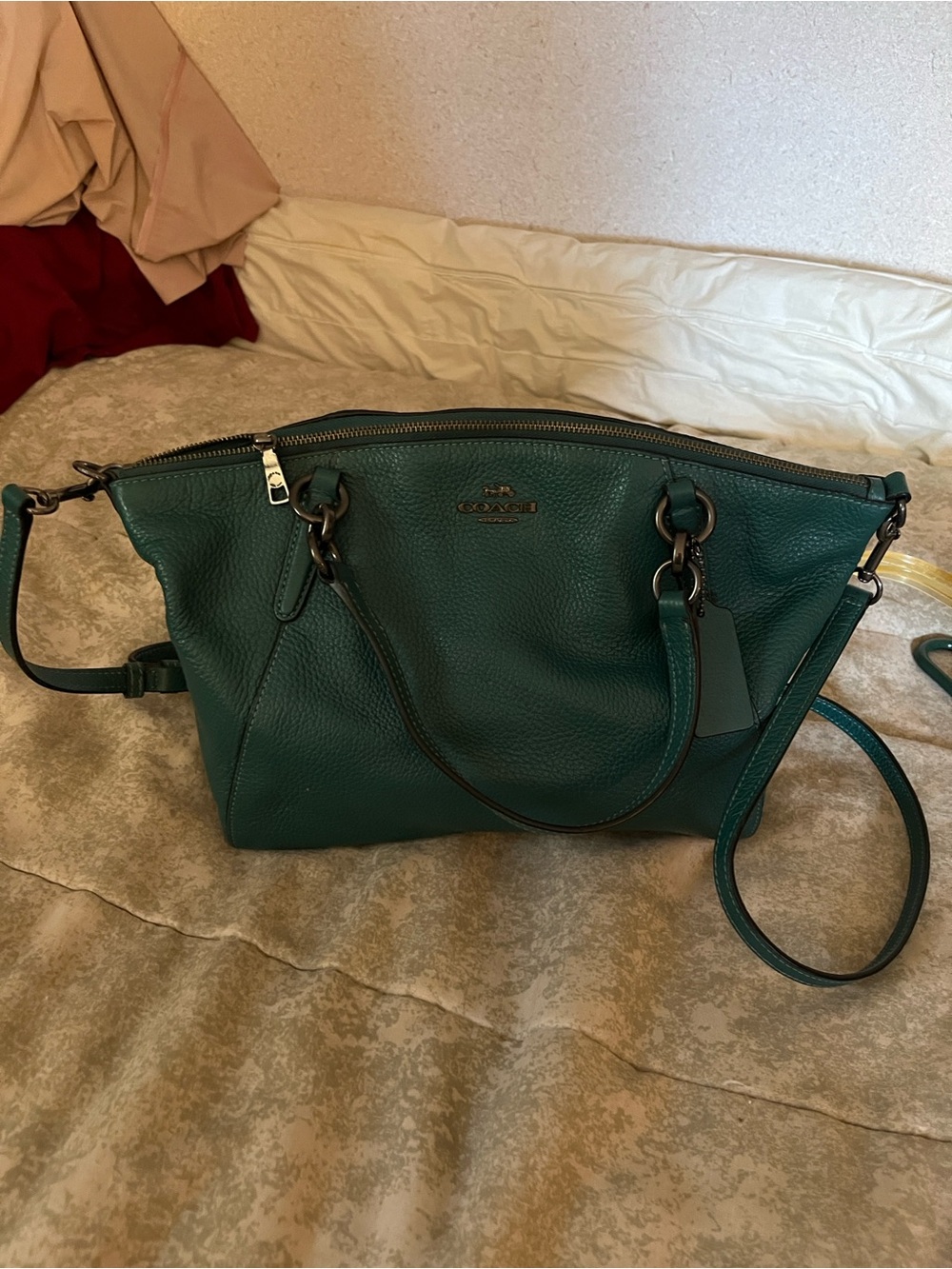 Coach Teal Pebbled Leather Shoulder Tote